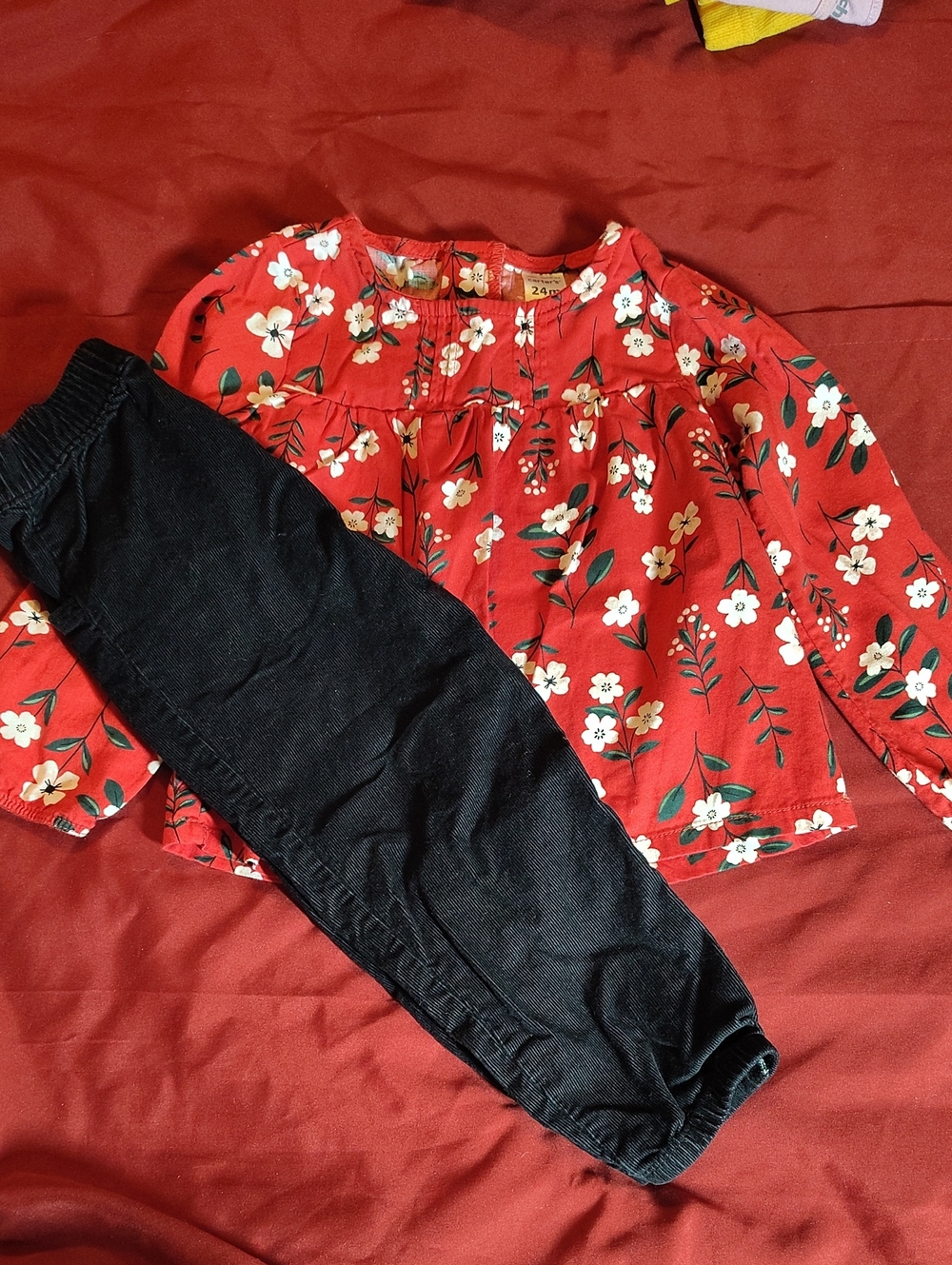 Carter's Red Floral Top with Black Knit Pants
